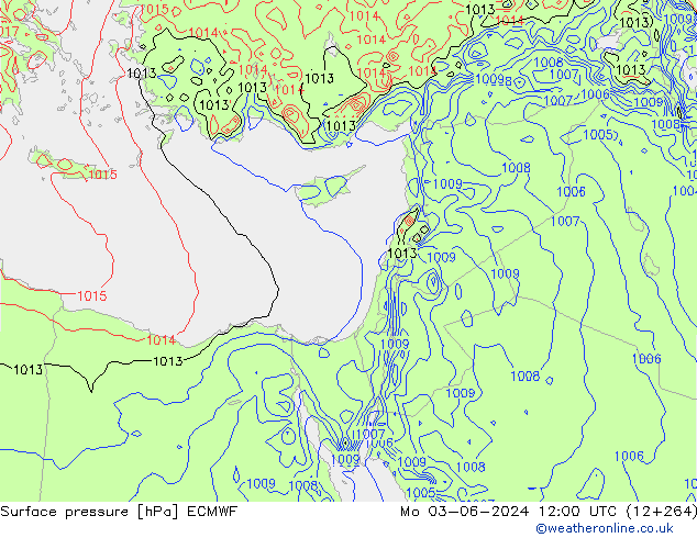 Surface pressure ECMWF Mo 03.06.2024 12 UTC