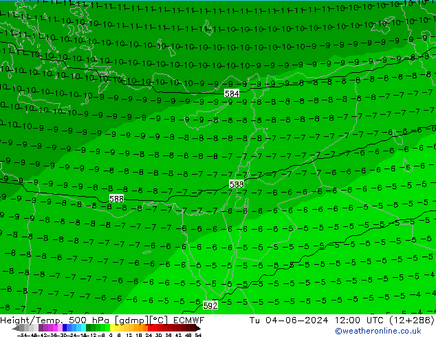 Height/Temp. 500 hPa ECMWF Tu 04.06.2024 12 UTC