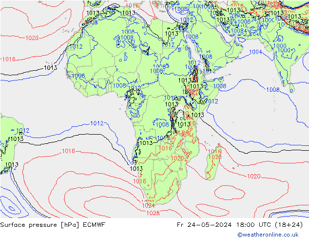 Surface pressure ECMWF Fr 24.05.2024 18 UTC