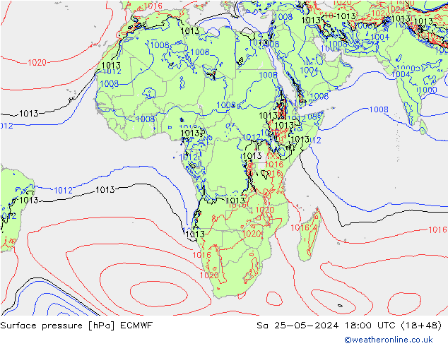 Pressione al suolo ECMWF sab 25.05.2024 18 UTC