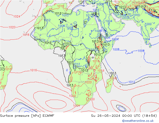 Atmosférický tlak ECMWF Ne 26.05.2024 00 UTC