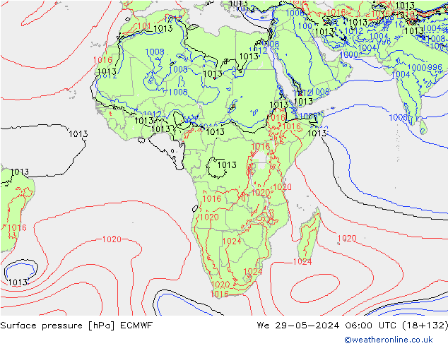 Surface pressure ECMWF We 29.05.2024 06 UTC