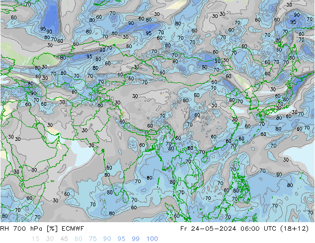 RH 700 hPa ECMWF Pá 24.05.2024 06 UTC