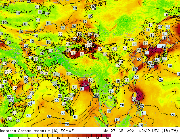 Isotachs Spread ECMWF пн 27.05.2024 00 UTC