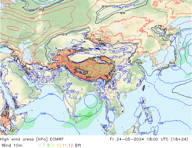 High wind areas ECMWF Fr 24.05.2024 18 UTC