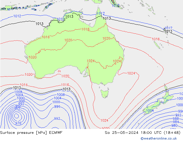 Surface pressure ECMWF Sa 25.05.2024 18 UTC