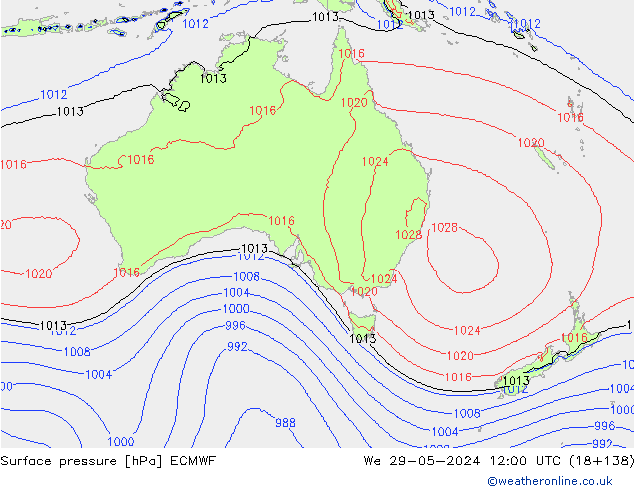 pressão do solo ECMWF Qua 29.05.2024 12 UTC