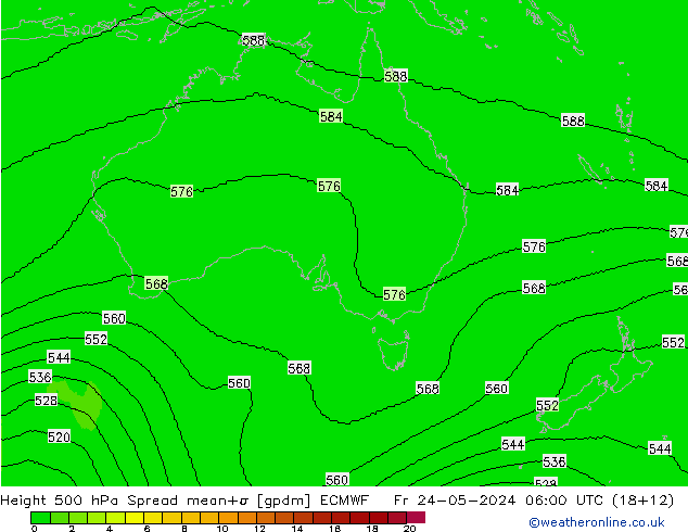 Hoogte 500 hPa Spread ECMWF vr 24.05.2024 06 UTC