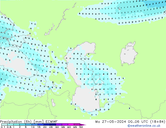 Precipitation (6h) ECMWF Mo 27.05.2024 06 UTC