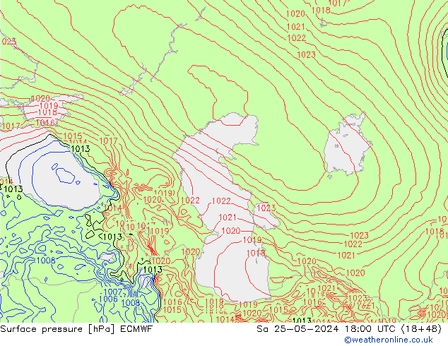 Pressione al suolo ECMWF sab 25.05.2024 18 UTC