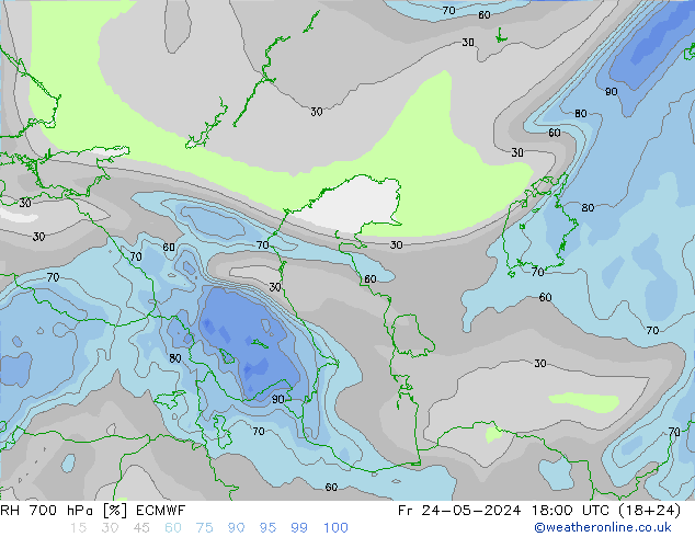 RH 700 hPa ECMWF Fr 24.05.2024 18 UTC