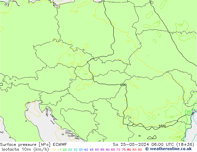 Isotachs (kph) ECMWF Sáb 25.05.2024 06 UTC