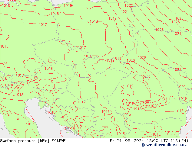Atmosférický tlak ECMWF Pá 24.05.2024 18 UTC
