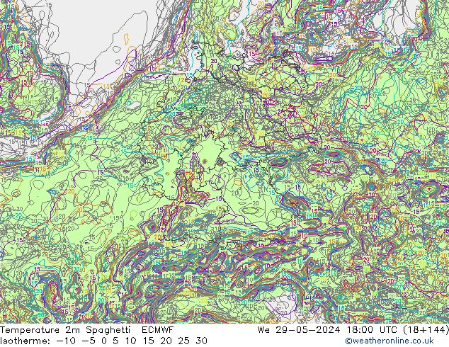 Temperatuurkaart Spaghetti ECMWF wo 29.05.2024 18 UTC