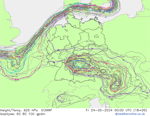 Height/Temp. 925 hPa ECMWF Fr 24.05.2024 00 UTC