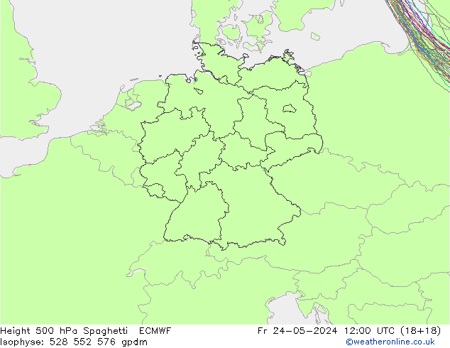 Height 500 hPa Spaghetti ECMWF Fr 24.05.2024 12 UTC
