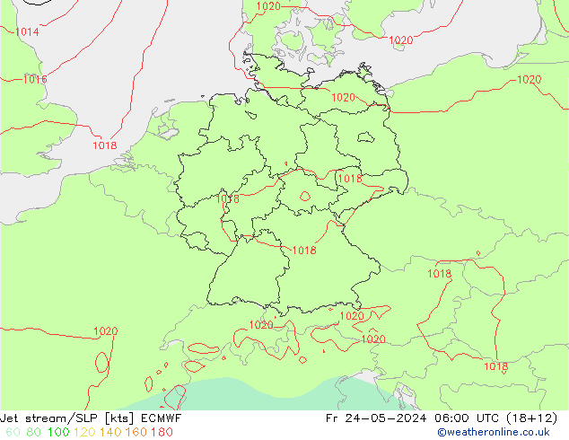 Jet stream/SLP ECMWF Fr 24.05.2024 06 UTC