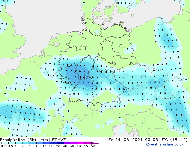 Nied. akkumuliert (6Std) ECMWF Fr 24.05.2024 06 UTC