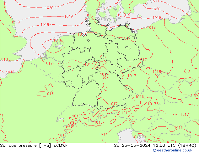 Bodendruck ECMWF Sa 25.05.2024 12 UTC