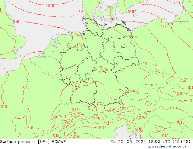 Bodendruck ECMWF Sa 25.05.2024 18 UTC