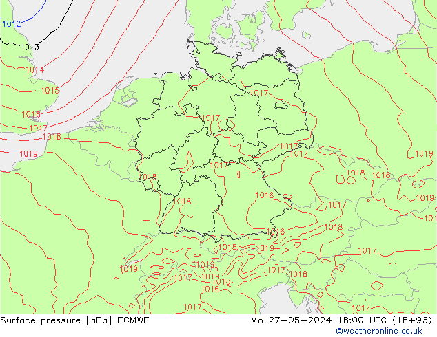 Surface pressure ECMWF Mo 27.05.2024 18 UTC