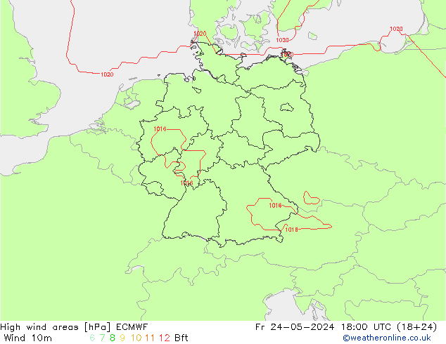 High wind areas ECMWF Fr 24.05.2024 18 UTC