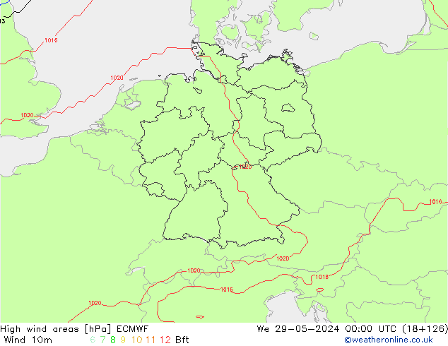 High wind areas ECMWF mié 29.05.2024 00 UTC