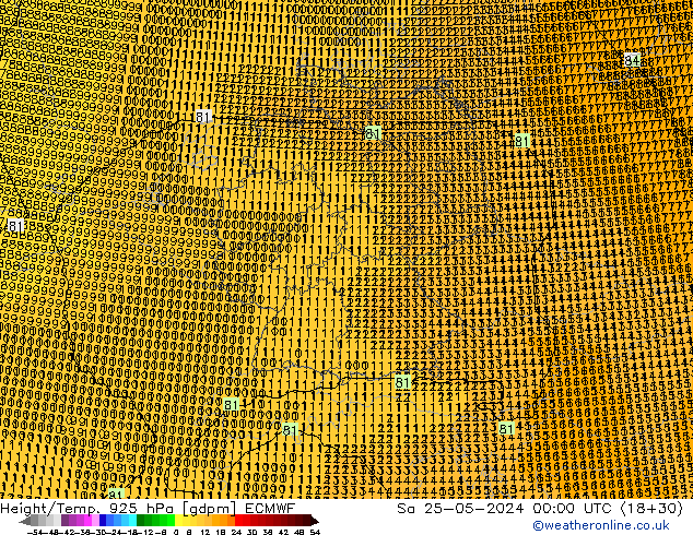 Height/Temp. 925 hPa ECMWF sab 25.05.2024 00 UTC