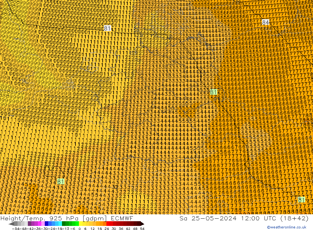 Height/Temp. 925 hPa ECMWF Sa 25.05.2024 12 UTC