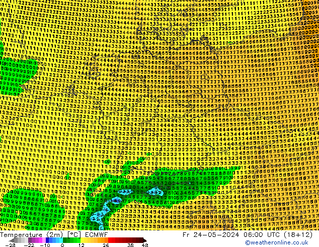 Temperatuurkaart (2m) ECMWF vr 24.05.2024 06 UTC