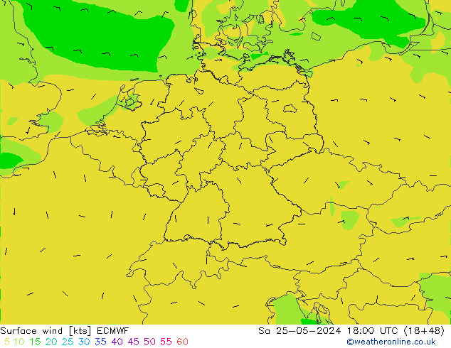 Rüzgar 10 m ECMWF Cts 25.05.2024 18 UTC