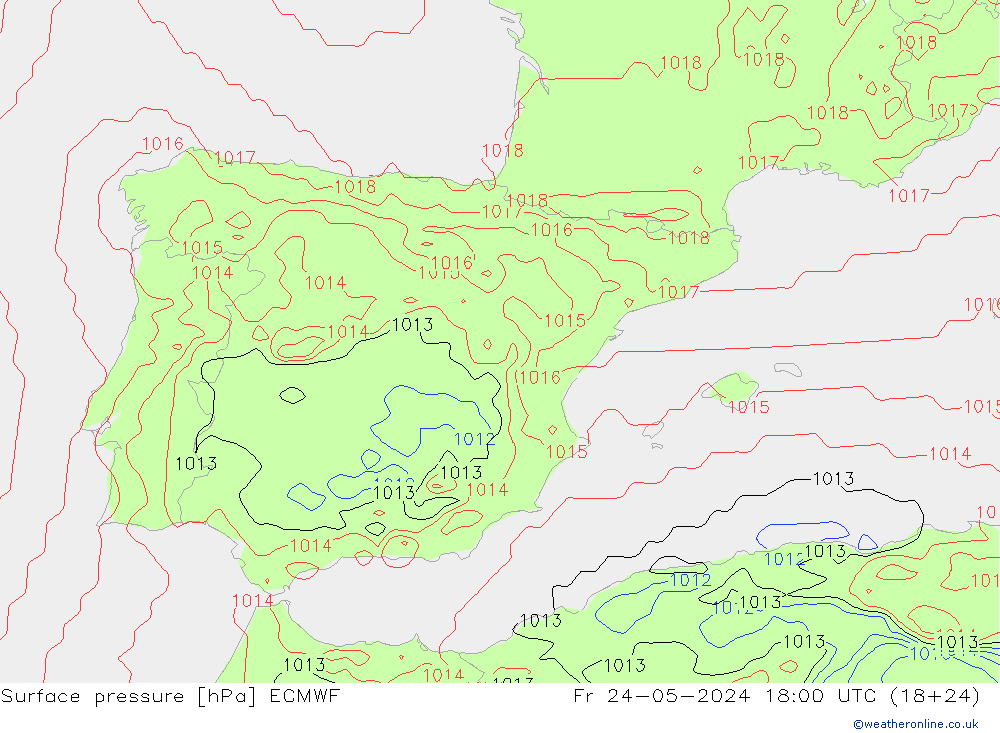 ciśnienie ECMWF pt. 24.05.2024 18 UTC