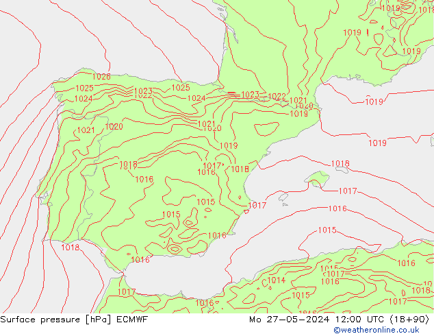 Luchtdruk (Grond) ECMWF ma 27.05.2024 12 UTC