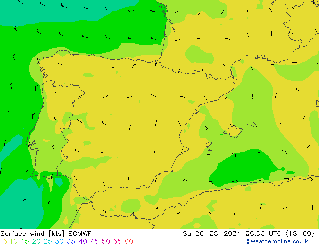 Vento 10 m ECMWF dom 26.05.2024 06 UTC