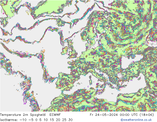 карта температуры Spaghetti ECMWF пт 24.05.2024 00 UTC