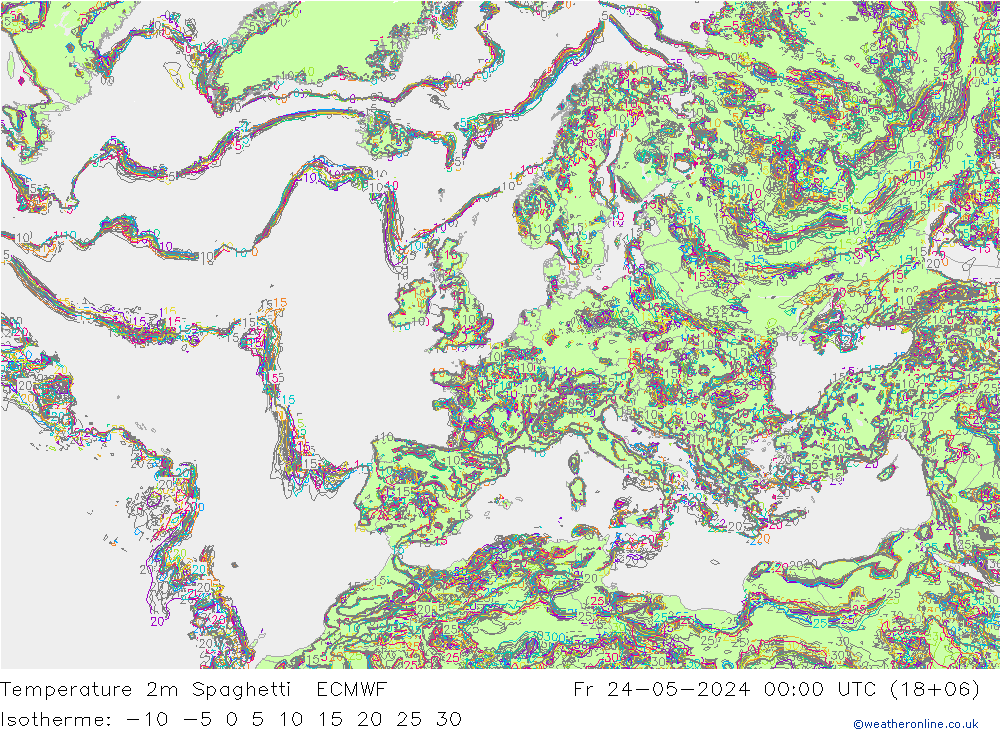 温度图 Spaghetti ECMWF 星期五 24.05.2024 00 UTC