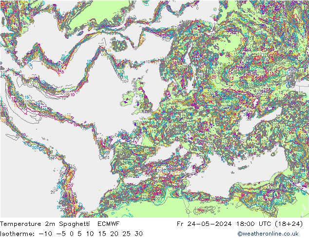 Temperatuurkaart Spaghetti ECMWF vr 24.05.2024 18 UTC