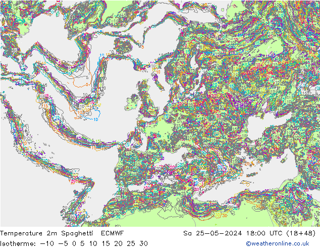 Temperaturkarte Spaghetti ECMWF Sa 25.05.2024 18 UTC