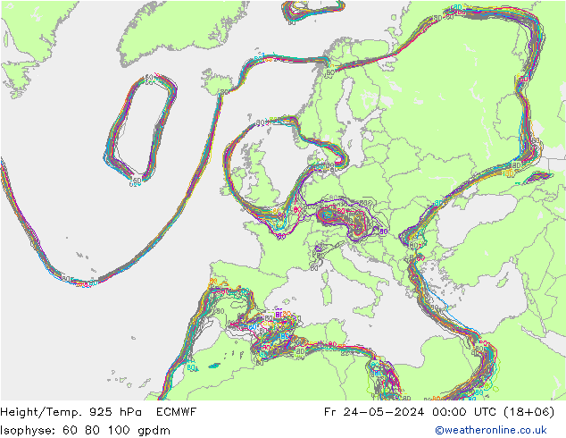 Height/Temp. 925 hPa ECMWF 星期五 24.05.2024 00 UTC