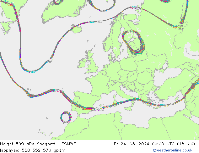 Height 500 hPa Spaghetti ECMWF Fr 24.05.2024 00 UTC