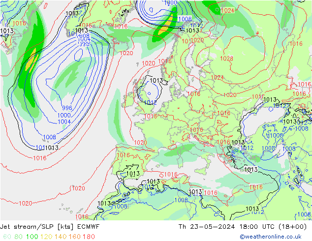 Polarjet/Bodendruck ECMWF Do 23.05.2024 18 UTC