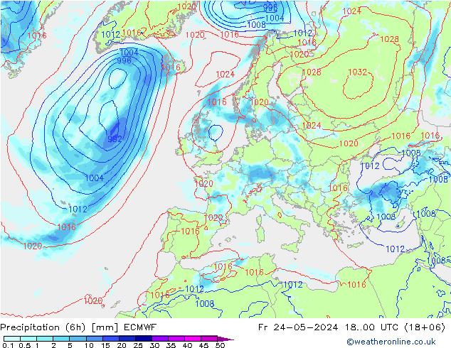 осадки (6h) ECMWF пт 24.05.2024 00 UTC