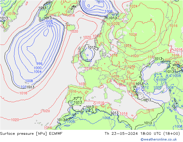 Surface pressure ECMWF Th 23.05.2024 18 UTC