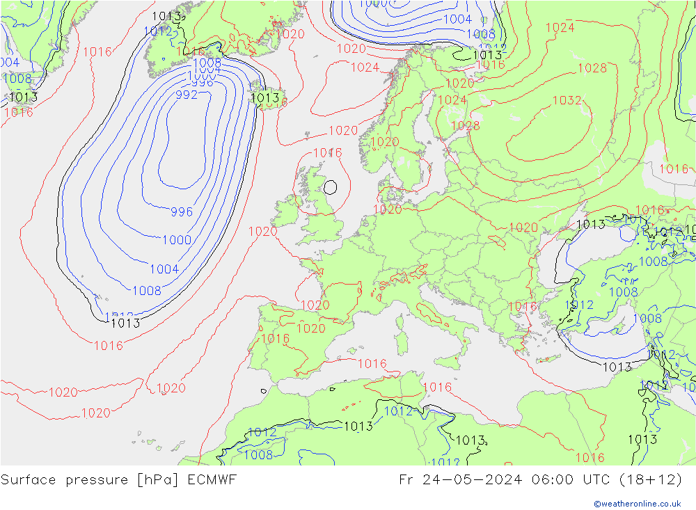 Surface pressure ECMWF Fr 24.05.2024 06 UTC