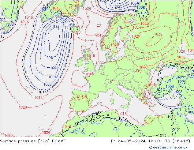 pressão do solo ECMWF Sex 24.05.2024 12 UTC