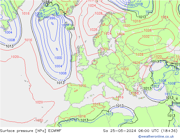 Atmosférický tlak ECMWF So 25.05.2024 06 UTC