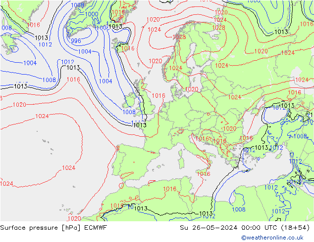 Surface pressure ECMWF Su 26.05.2024 00 UTC