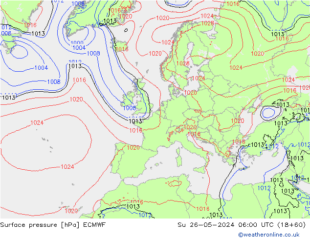 Luchtdruk (Grond) ECMWF zo 26.05.2024 06 UTC