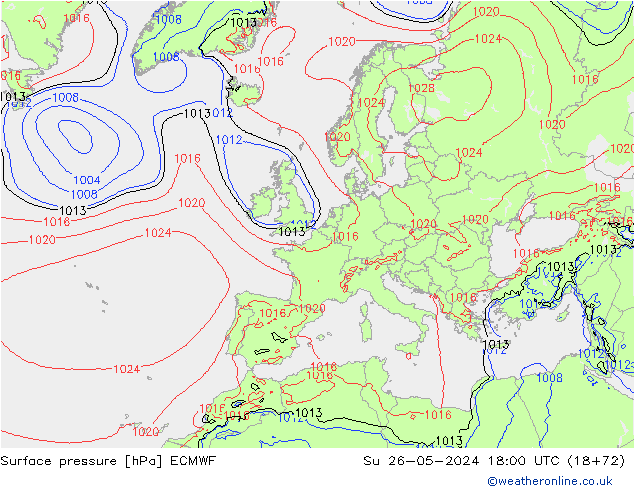 Surface pressure ECMWF Su 26.05.2024 18 UTC