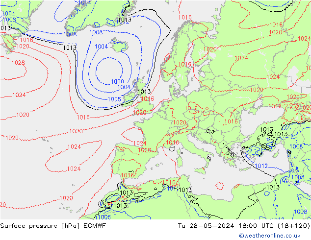 Bodendruck ECMWF Di 28.05.2024 18 UTC